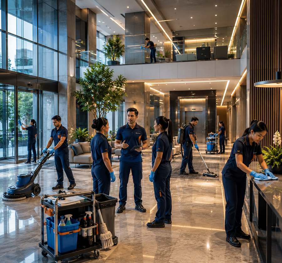 Professional cleaning staff assigned to a client site