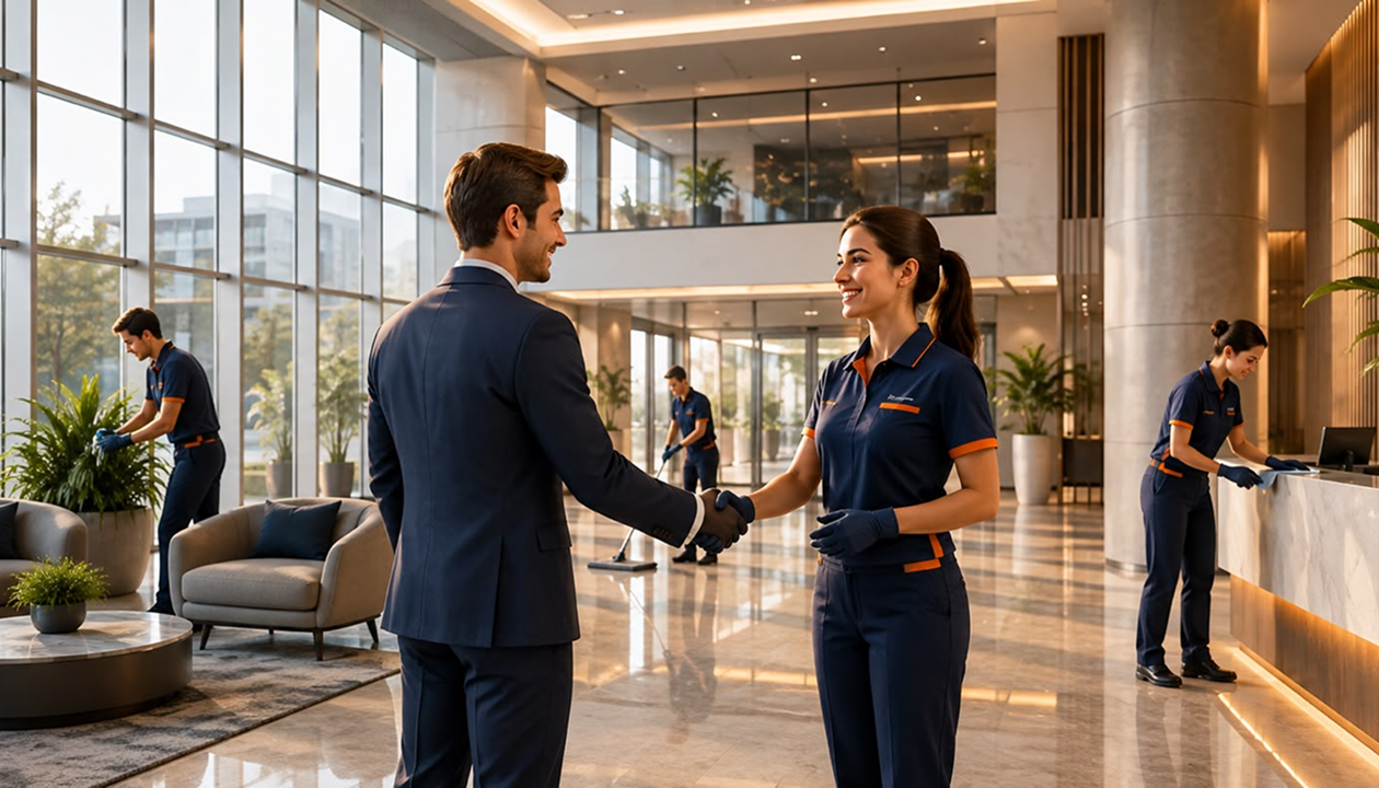 Niz and Ann Services cleaning staff at a client facility